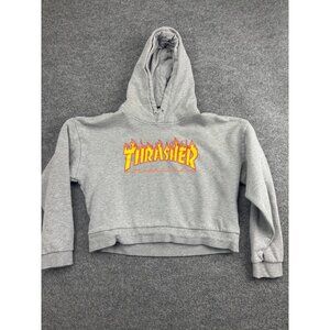 Thrasher Hoodie Womens Small Flame Cropped Pullover Skateboard Skate Mag Sweater